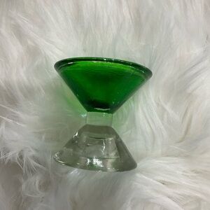 Vintage Green & Clear Glass Candle Holder  3in